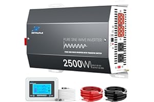 ZETAWALE 2500 Watt Pure Sine Wave Inverter with Auto Transfer Switch,12V DC to 110V 120V AC Converter,5000W Peak Power with 2 AC Outlets,USB Port,Tyep-C,Remote Control,RV Power Inverter for RV,Outdoor,Home