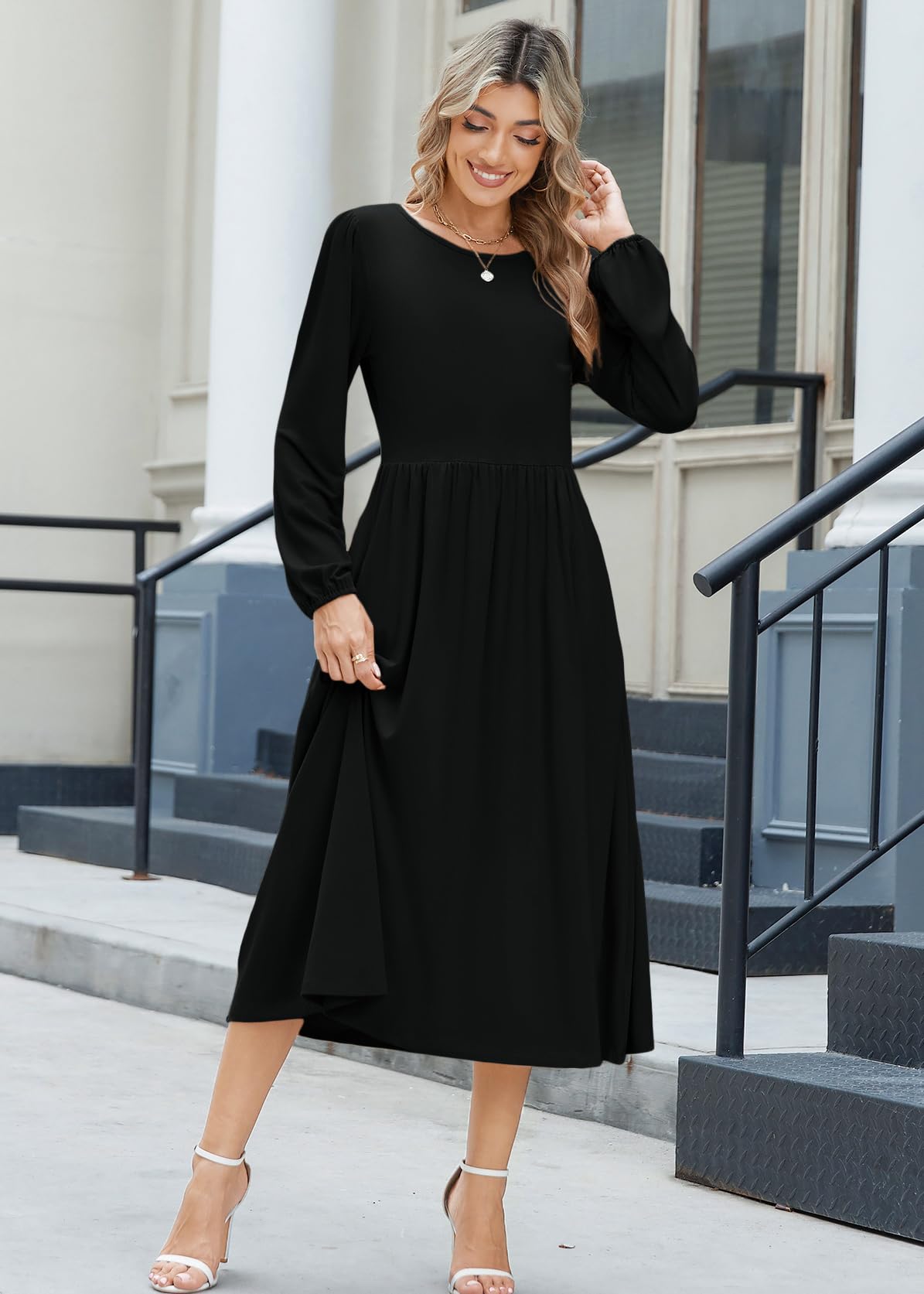 Zeagoo Long Sleeve Dresses for Women 2025 Fall Winter Casual Flowy A-Line Boho Midi Party Long Dress with Pockets