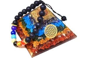 Real Crystal Orgone Chakra Pyramid - Seven Chakra Orgone Pyramid - Orgonite Pyramid for Energy Healing - Orgonite Kit - Protection With Seven Chakra Orgonite Bracelet