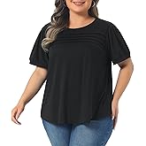Agnes Orinda Plus Size Top for Women Short Sleeve Crew Neck t Shirts Flowy Pleated Dressy Casual Tunic Blouses