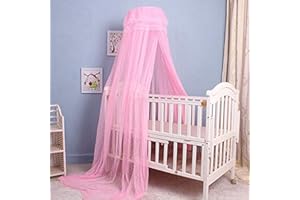 Cdycam Baby Infant Toddler Bed Dome Cots Mosquito Netting Hanging Bed Net Mosquito Bar Frame Palace-Style Crib Bedding Set (Pink Mosquito Netting Only, Without Stand)