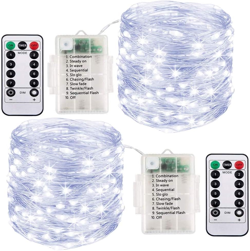 ooklee 2 Pack Battery Fairy Lights 10M 100LED Waterproof Outdoor Indoor Cool