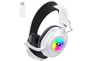 Vakedy HW10 Wireless Gaming Headset for PC, PS5, PS4, 2.4GHz Low-Latency USB Dongle & Bluetooth Dual Mode Gaming Headphones with Noise Cancelling Mic, RGB Lights, 50H Battery(White)