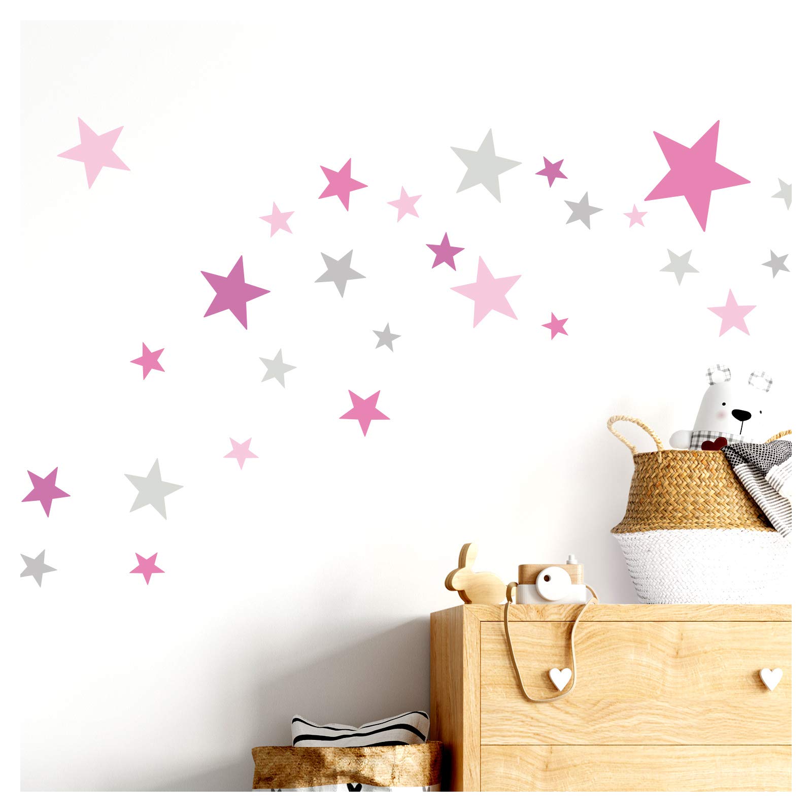 Little Deco DL409 Wall Sticker 60 Stars Children's Room Girls Stars I Pink Grey I Many Colours Wall Sticker Set Colourful Self-Adhesive