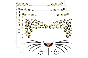 LEOARS Fake Leopard Temporary Face Tattoos Cheetah Full Face Tattoo Stickers Leopard Frint Face Tattoo,4-Sheet