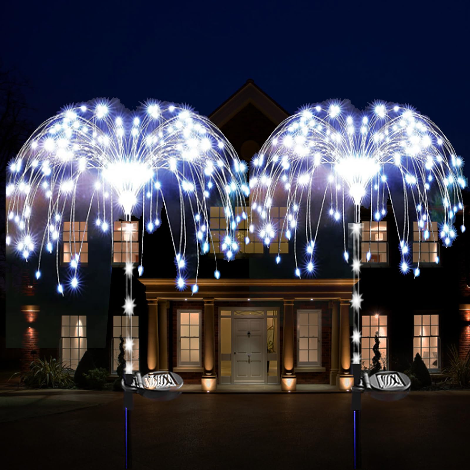 XRR 【2 Pack】 120 LED Solar Fireworks Lights, Solar Lights Outdoor with Glowing Stakes 2 Modes Garden Ornaments Starburst Fairy Lights for Trees Patio Wedding Christmas Decor (Cool White)