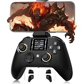 Interactive Screen Wireless Gaming Controller for PC/PS4/Switch/Android/iOS, Gamepad with Phone Clip for Gamers,4 Programmable/Turbo/6-axis Gyro/Dual Vibration/RGB Lighting/Wake-up/Share/Wake-up