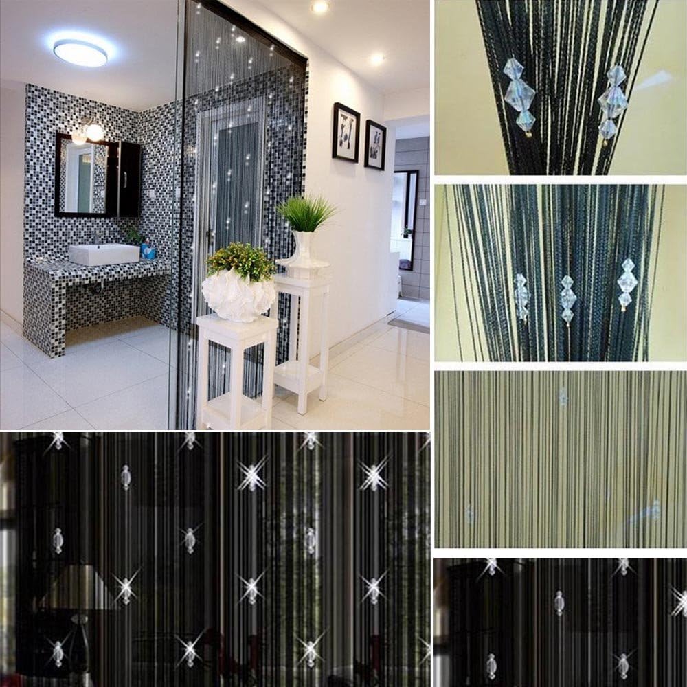 Black 2P Elegant Door Thread Curtain Window String Curtain for Living Room Divider Setting Romantic Strip Tassel100*200cm