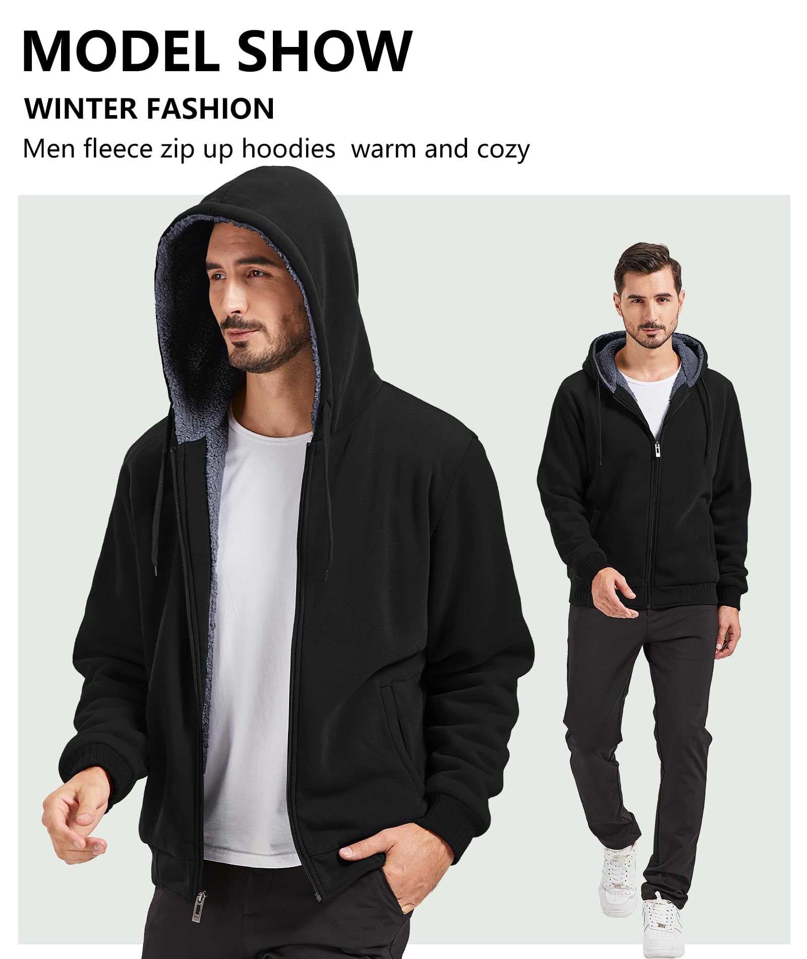 GEEK LIGHTING Men’s Fleece-Lined Zip Up Hoodie, Thick Hooded Jacket Winter Warm Athletic Sweatshirt