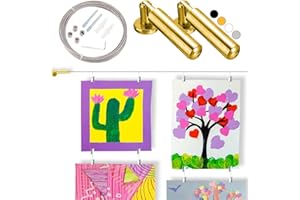 Rio Salto Kids Wire Art Display with Clips, Art Display for Kids Artwork Hanging Wire Gallery Display Hanger Project, Drawing Art Wall Display -5 Feet (60") + 40 Clips - Gold