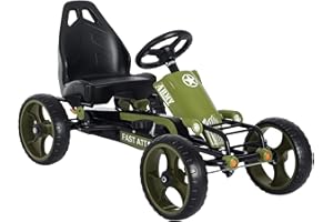 Aosom Go Kart for Kids, Pedal, Go Kart with Adjustable Seat, EVA Wheels, Forward, Backward, Ride on Car for Boys and Girls 3-6 Years Old, Green