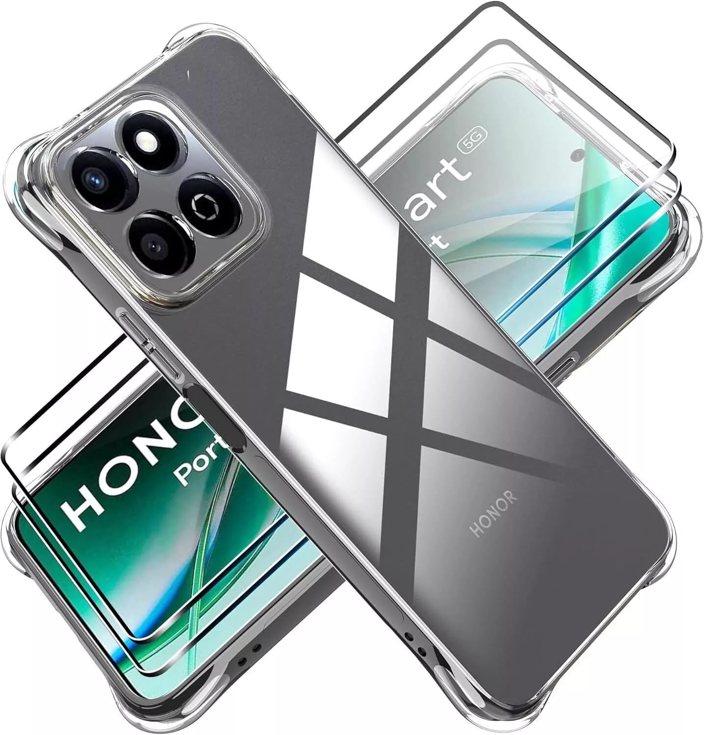 PIXFAB Clear Case for Honor 200 Smart with 2 x Screen Protector Tempered Glass, Shockproof [Ultra Slim] Scratch Resistant Gel Rubber Silicone [Protective Case] Gradient Phone Cover