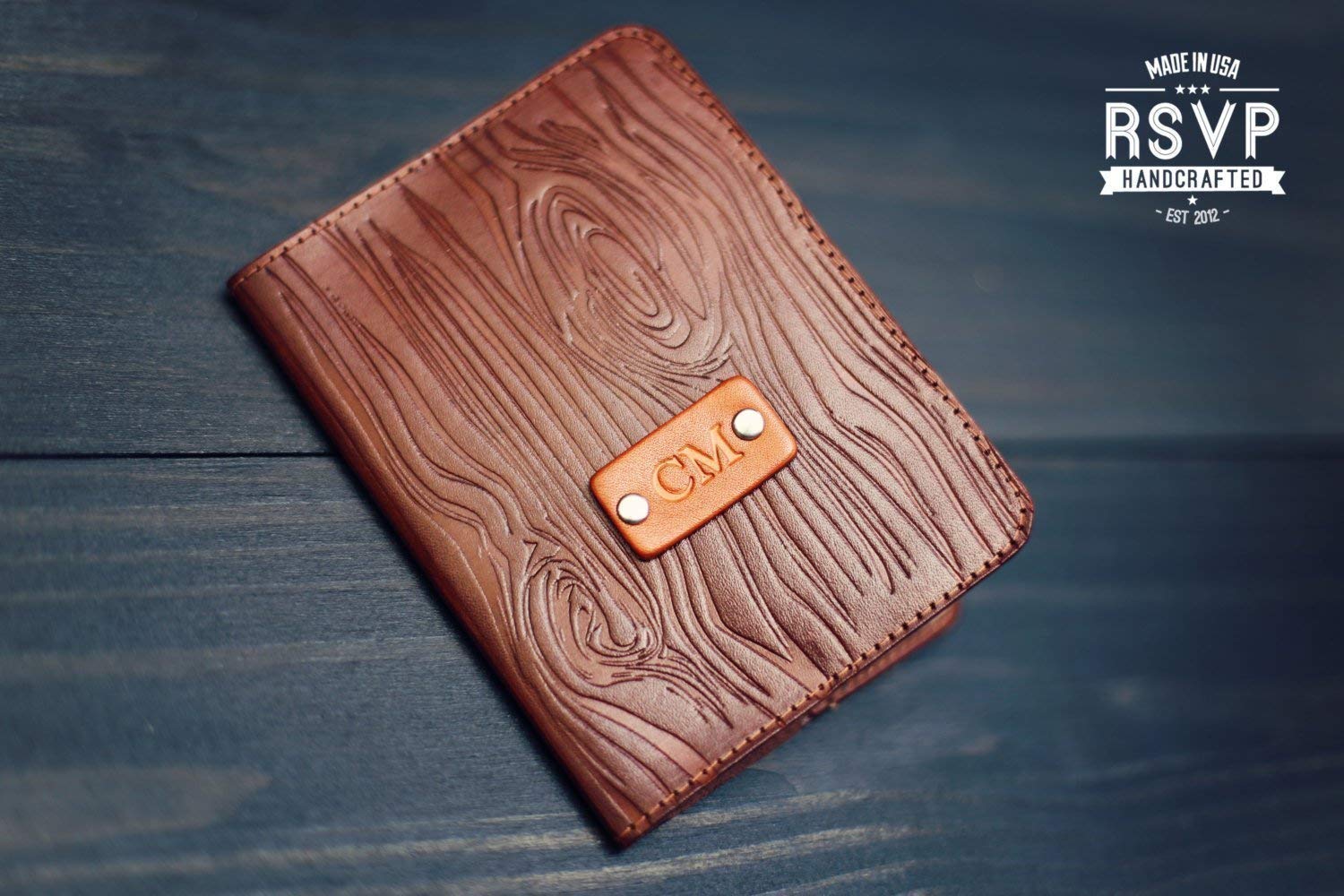 Personalized Real Leather Passport Holder, Woodgrain
