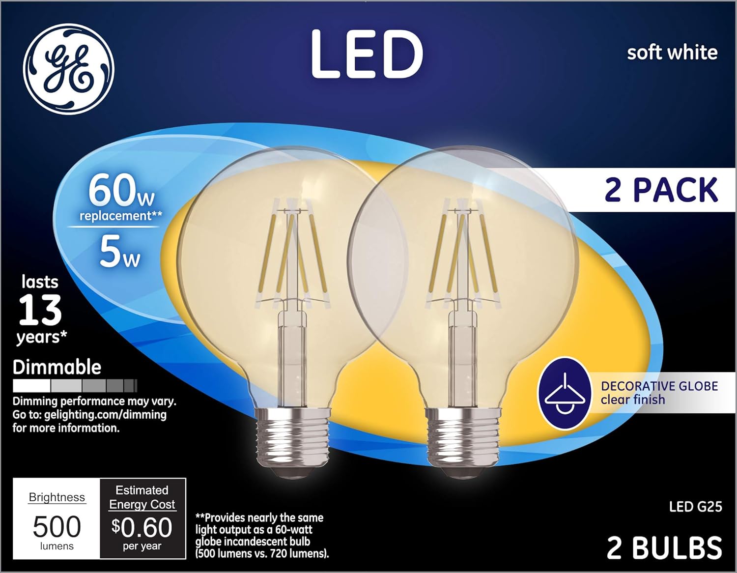 Best ge led clear globe 500 lumen