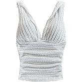 OYOANGLE Women's Textured Deep V Neck Ruched Tank Top Sleeveless Twist Fitted Going Out Tops