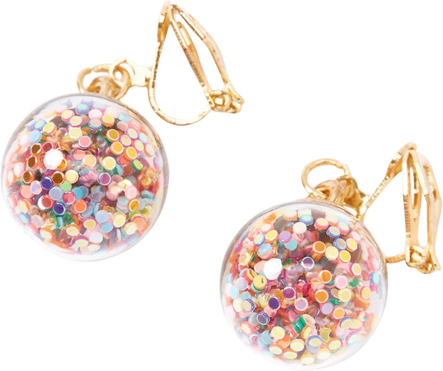 Claire’s Gold Rainbow Glitter Shaker Clip on Drop Earrings