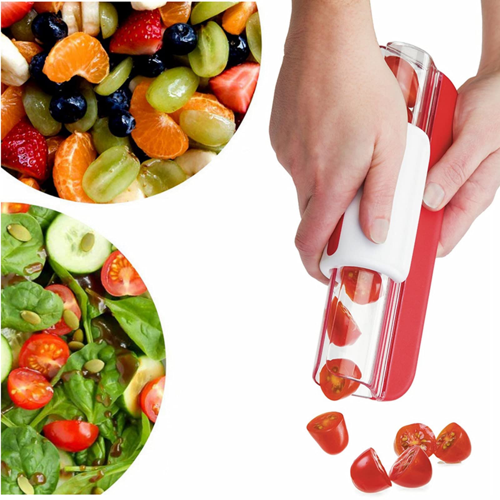 bingx 1pc Slicer, suitable for cherry tomatoes, grapes, strawberries, etc.-quick and easy fruit and vegetable salad slicer (Green or red)