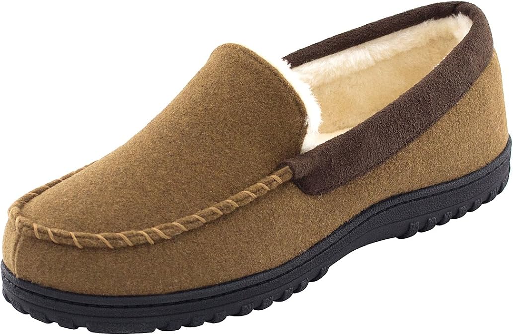Men’s Indoor Outdoor Wool Micro Suede Plush Fleece Lined Moccasin