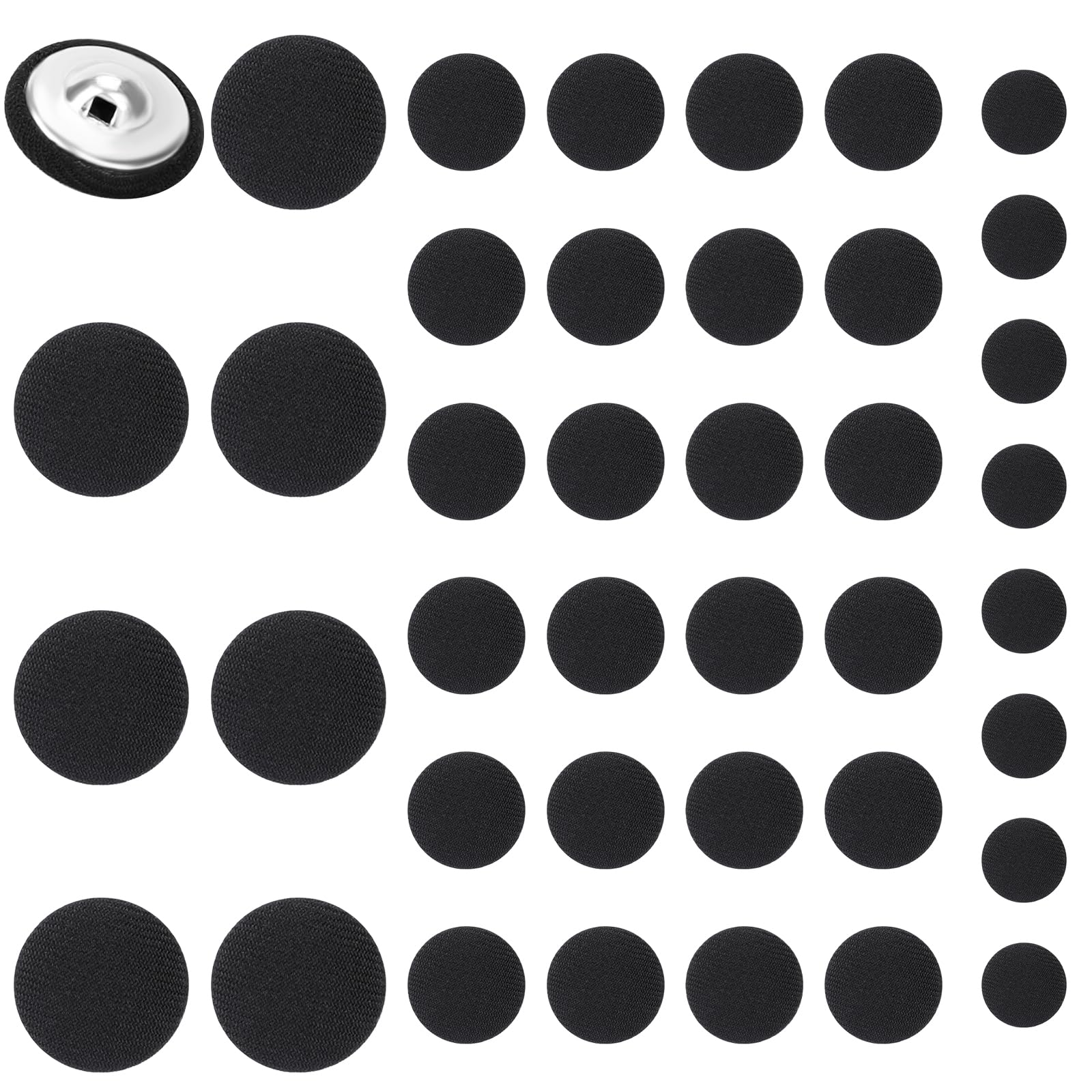 Photo 1 of **ALL BUTTONS MISSING BUTTON CLASPS** 40 Pcs Black Satin Buttons, Small Tuxedo Suit Buttons Vintage Coat Sewing Button Fabric Covered Round Metal Shank Button for Jacket Dress Gowns Blouse Skirts Crafts(18mm/15mm/11.5mm)