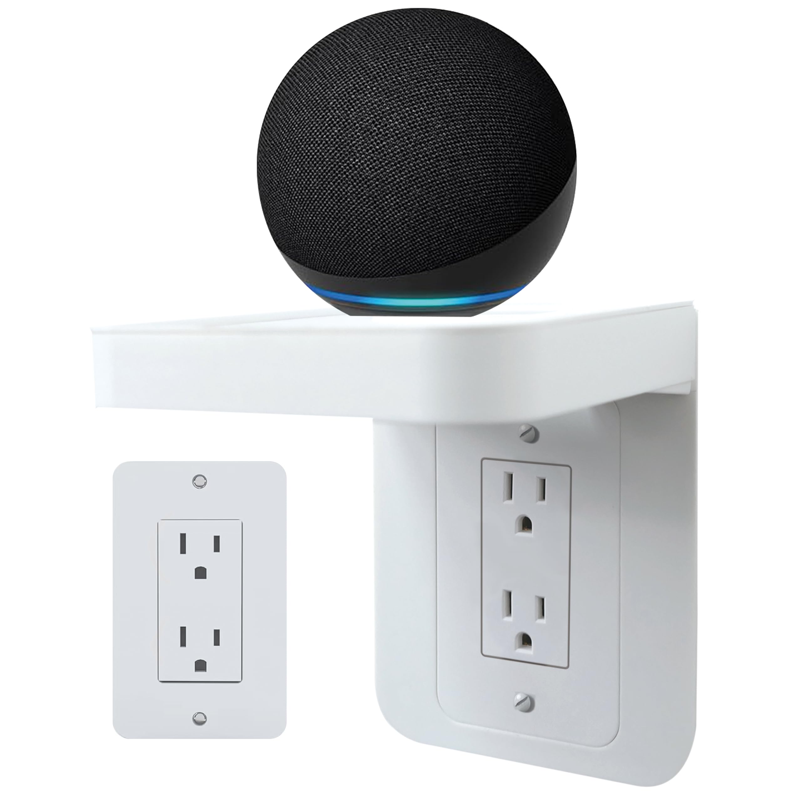 Photo 1 of BELIEFLUO Outlet Shelf Holder Fit for Decorator Receptacle, Bathroom Decor Built-in Cable Management,Space Saving Homepod Mini,Google Home/Echo/Smart Speakers/Electric Toothbrush/Cell Phone (Decora)