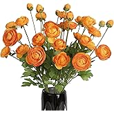 ICBOX Artificial Ranunculus Flowers with Long Stem 8PCS 32Heads, Orange Ranunculus Silk Flowers Persian Buttercup Fake Flowers for Floral Arrangement Wedding Table Centerpiece Home Decor (Orange)