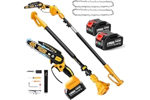 Cordless Pole Saw and 1000W Mini Chainsaw Brushless, 2 in 1 Tree Trimmer Electric Chain Saw 6inch with 8000mAh High Capacity 