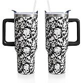Sabobo Skull Halloween Gifts for Women Men, Goth Horror Stainless Steel Insulated Travel Coffee Cup, 40 Oz Tumbler with Handle and Straw, Holiday Birthday Water Bottle (1 PC)