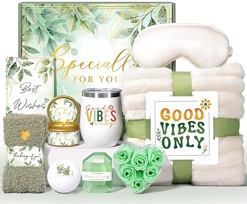 Self Care Gifts for Women, Get Well Soon Care Package for Women w/Blanket, Relaxing Spa Baskets Birthday Gifts for Mom Her Sister Best Friend Wife Girlfriend (White)