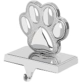 Hxezoc Dog Paw Christmas Stocking Holder, 3D Silver Metal Mantel Pet Paw Stocking Hanger for Christmas Fireplace Mantel Decorations Christmas Holiday Supplies