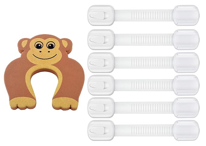 LifeKrafts Baby Safety Locks, Pack of 6 ; Adjustable and Flexible Lock ; Big 3M Adhesive Surface Area