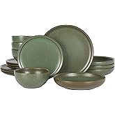 Gibson Elite Beckett Stoneware Matte Reactive Glaze 16 Piece (Service for 4) Plates and Bowls Dinnerware Set - Green