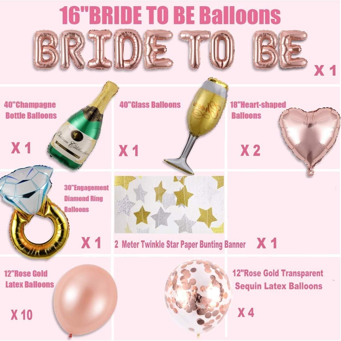 DOJoykey Hen Party Decoration Balloons Set, 1 pcs Bride To Be Balloons, 14 pcs Latex Balloons, 5 pcs Different Foil Balloons - Image 3