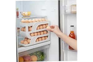 Egg Dispenser for Refrigerator, Automatic Rolling Fridge Egg Organizer Holds 30, 4-Tire Slide Tray for Kitchen Countertop, Ic
