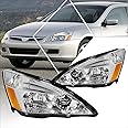 PM PERFORMOTOR Headlights Assembly Compatible with 2003-2007 Honda Accord, Pair of Halogen Headlamps with Chrome Housing Amber Corner