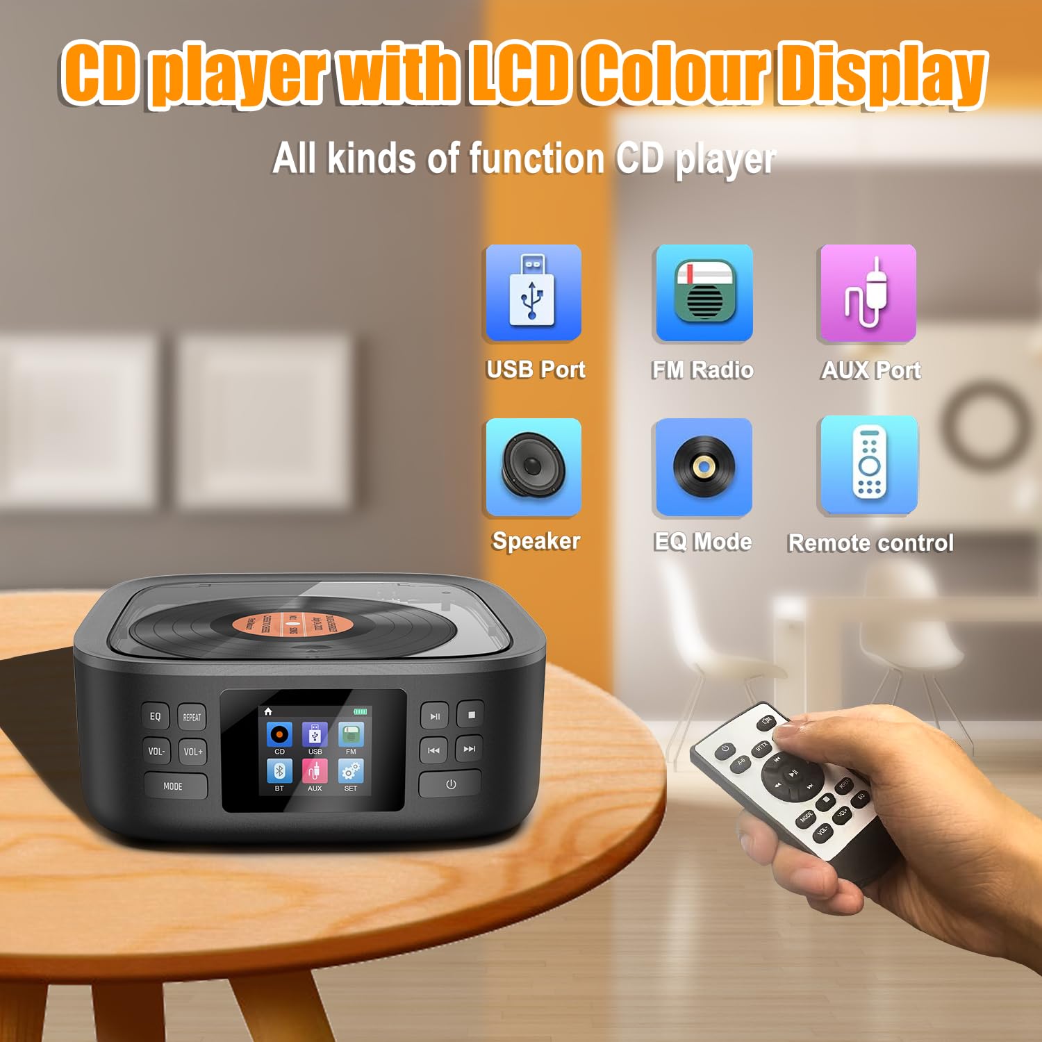 Portable CD Player Bluetooth,Desktop CD Player with Bluetooth Music Boombox Portable CD Players for Home Built-in Dual Speakers FM Radio & Speaker, LED Screen Support USB/AUX Headphone Jack