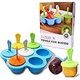 Silicone Popsicle Molds 7-cavity DIY Ice Pop Mold with Colorful Sticks For egg biting ice cream molds baby food storage containers non stick cake molds (Blue)