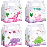 WERNNSAI 12 Pcs Dinosaur Party Favor Boxes for Girl Dinosaur Birthday Decor | Watercolor Treat Goodie Gift Boxes，Dino Theme Candy Bags for Kids Girls，Gable Boxes with Handles，Sturdy and Easy to Assemble
