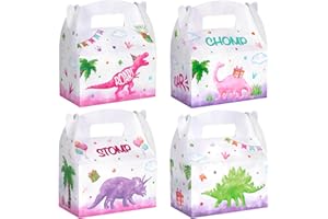 WERNNSAI 12 Pack Dinosaur Party Boxes - Girl Dinosaur Party Decorations Dino Theme Candy Goodie Boxes Pink Party Favor Boxes for Kids Girl Dinosaur Party Favors Supplies