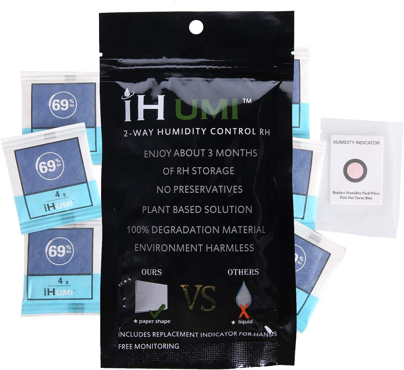 IHUMI 69% Humidity Packs,2-Way Humidity Control Packs,for Flower,Wood Instruments,4 Gram-10 Pack