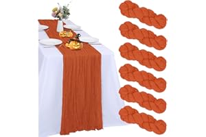 RestfulGlow 6 Pack Fall Table Runner Orange Cheesecloth 10FT Boho Gauze Fabric Table Runner 35 x 120 Inch Rustic for Thanksgiving Wedding Decor Holiday Party Boho Decoration(Orange)