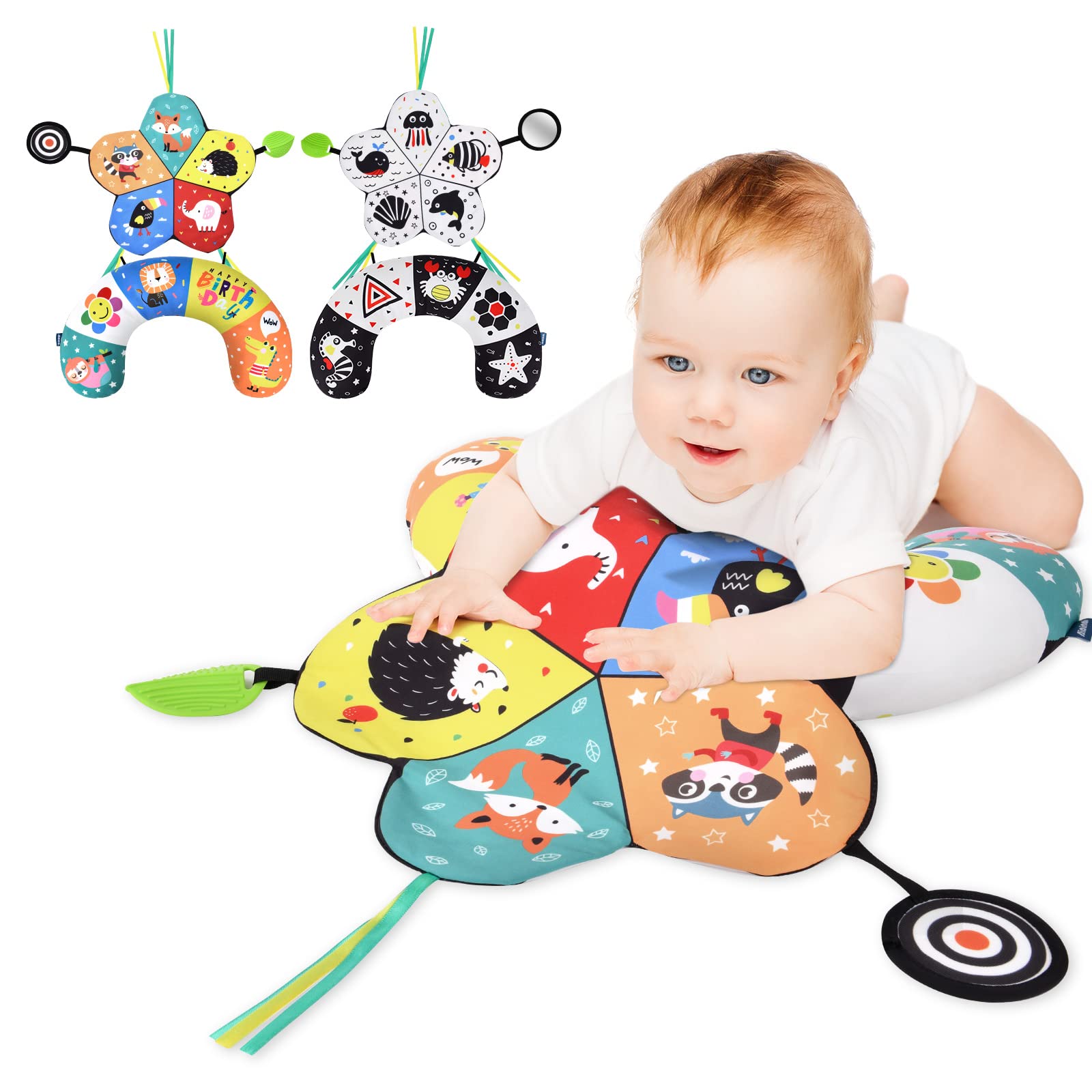 Aolso High Contrast Black and White Baby Belly Time Pillow with Removable Stand and Mirror