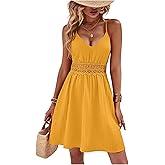 SweatyRocks Women's V Neck Lace Spaghetti Strap Casual Dresses Beach Summer Backless A Line Cami Dress