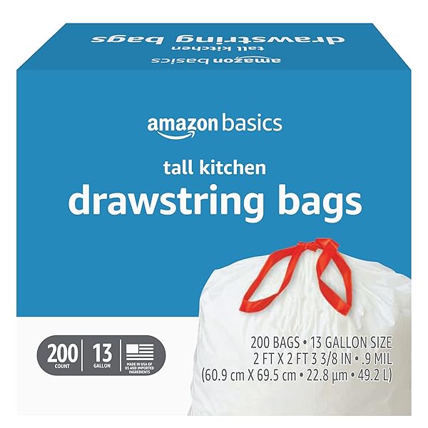 AMAZON BASICS TALL KITCHEN DRAWSTRING TRASH BAGS, STURDY,...