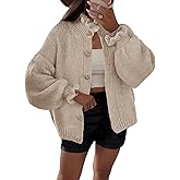 Saodimallsu Womens Ruffle Cardigan Oversized Button Up Fall Trendy Ribbed Knit Open Front Long Sleeve Loose Cute Sweater
