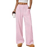WIHOLL Womens Wide Leg Pajamas Pants Fall Gingham Casual Lounge Sweatpants | Fall Outfits 2026,Wide Leg Elastic Waist Pants w