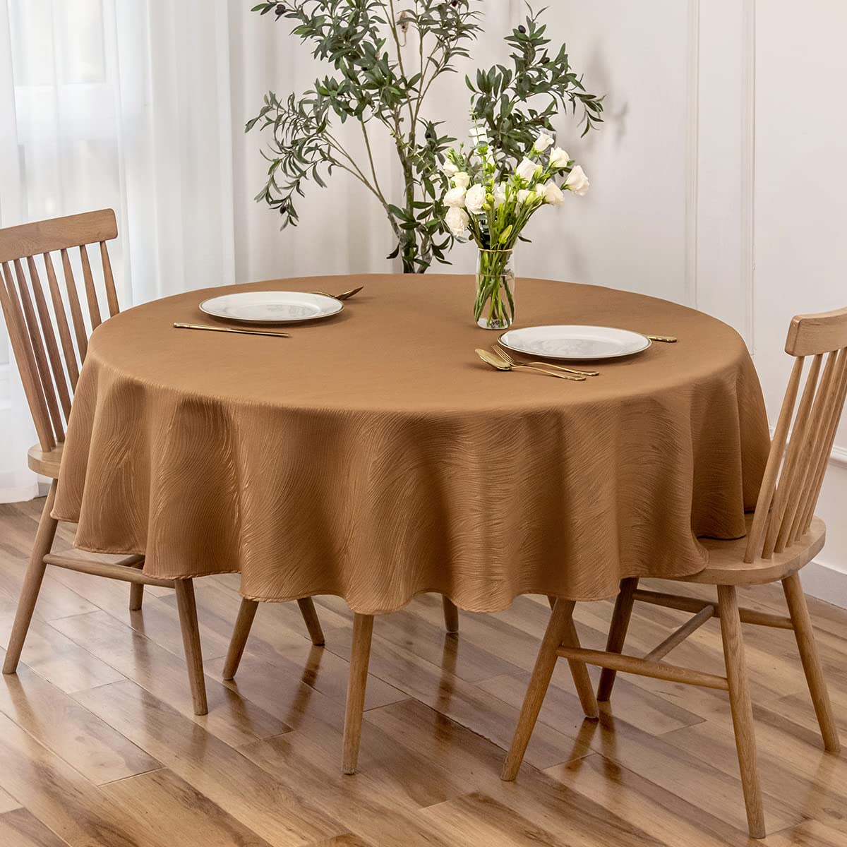 Photo 1 of maxmill Harvest Round Swirl Design Table Cloth Waterproof Wrinkle Free Heavy Weight Soft Tablecloth for Fall Thanksgiving Dinning Circular Table Cover Decoration Round 70 Inch, Fall Leaf