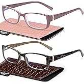 Madison Avenue 2 Pack Classic Blue Light Blocking Reading Glasses for Women, Vintage Anti Glare/Eyestrain Computer Readers Demi/Purple +2.5