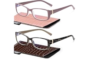 Madison Avenue 2 Pack Classic Blue Light Blocking Reading Glasses for Women, Vintage Anti Glare/Eyestrain Computer Readers Demi/Purple +2.0