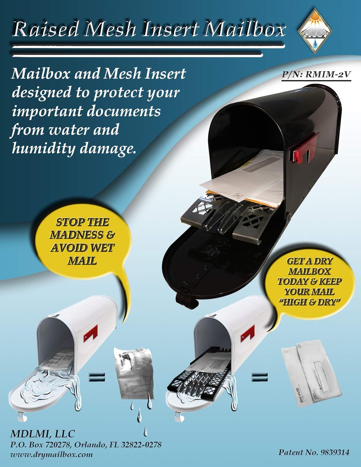 Post Top Black Galvanized Dry Mailbox with Plastic Mesh Insert to Keep