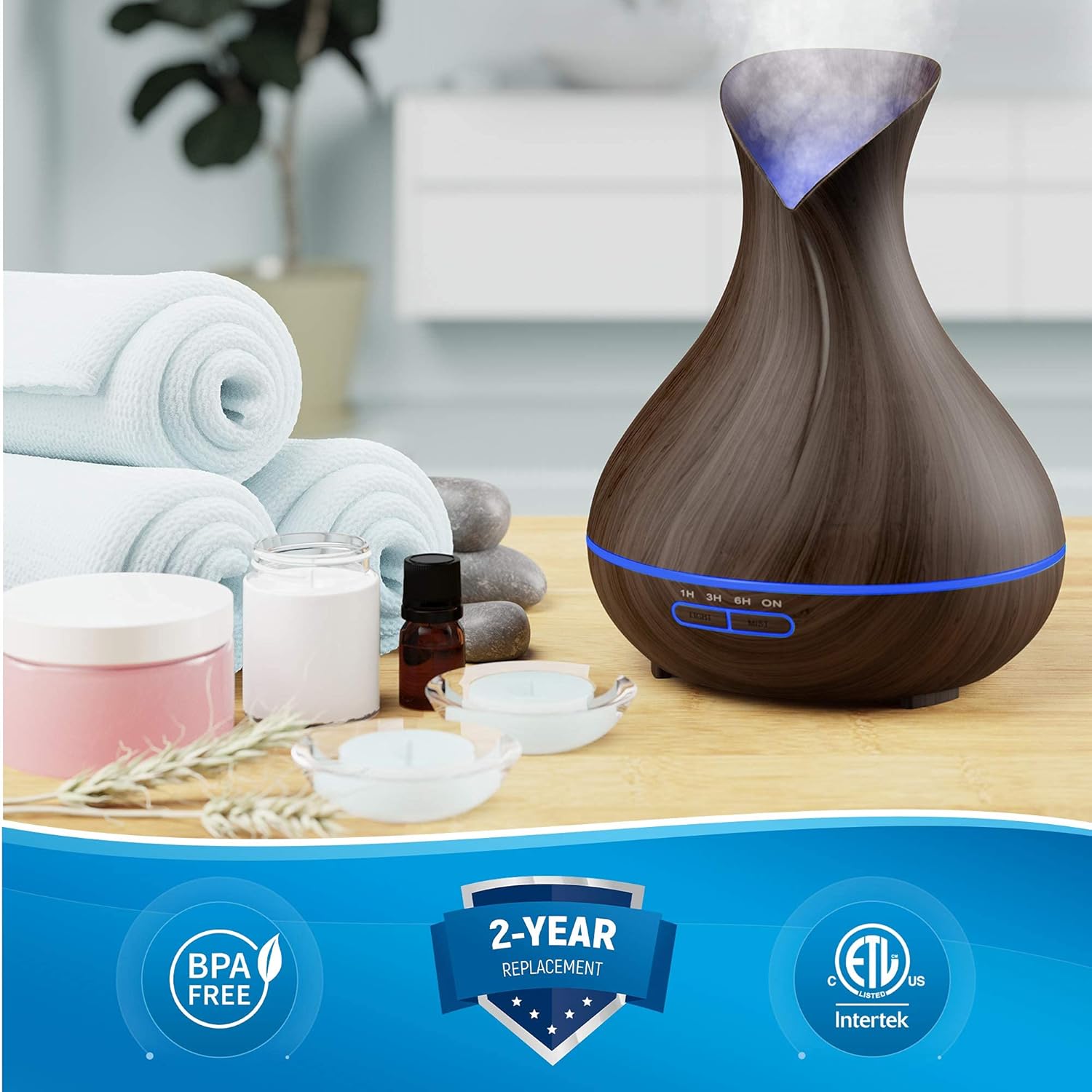 Everlasting Comfort Essential Oil Diffuser (400ml) - Home Aromatherapy Air Diffuser - High Aroma Scent Output with Cleaning Set for Small and Large Rooms, Ultrasonic (Dark Wood): Health & Personal Care
